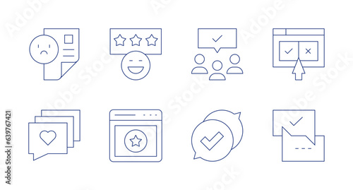 Feedback icons. Editable stroke. Containing complaint, good review, audience, online survey, love message, review, feedback.