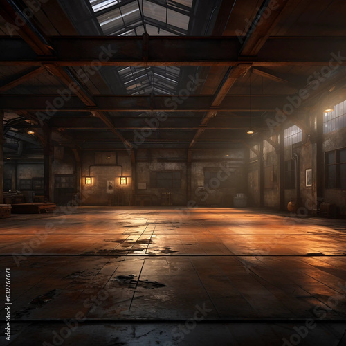 A Dramatically Lit Vacant Warehouse Mock-Up
