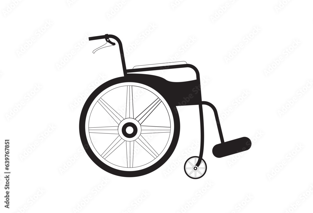  a flat icon of a wheelchair, which is represented in vector format, and is isolated on a white background. The icon symbolizes accessibility and mobility for individuals with mobility challenges.