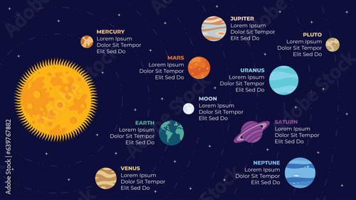 Illustration of space, universe, planets, asteroids and stars