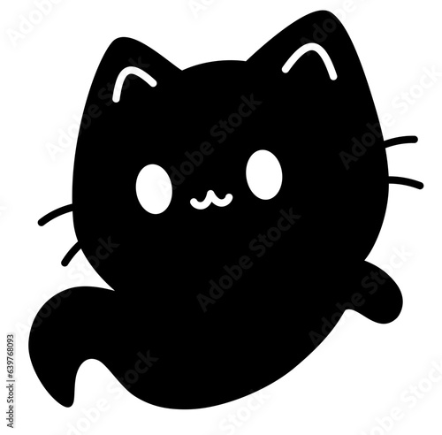 Cute kawaii cat ghost halloween cartoon silhouette 