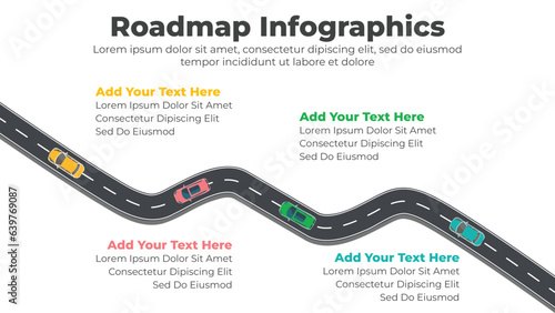 Vector flat roadmap infographic template with cars