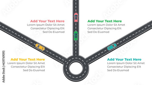 Roadmap infographic template with cars