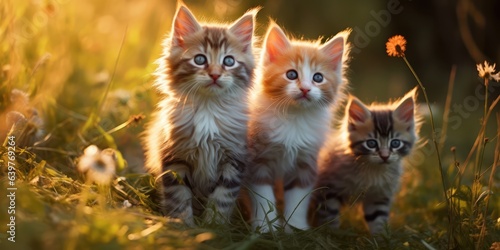 illustration of kittens in the yard, generative AI