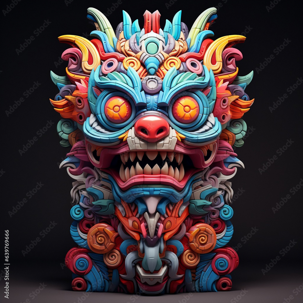 An otherworldly creature totem, combining elements of various animals and mythical beings