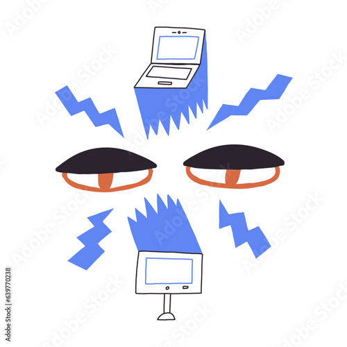 Effect of blue light displays on eye vision. Blue light protection against device monitors vector simple illustration 