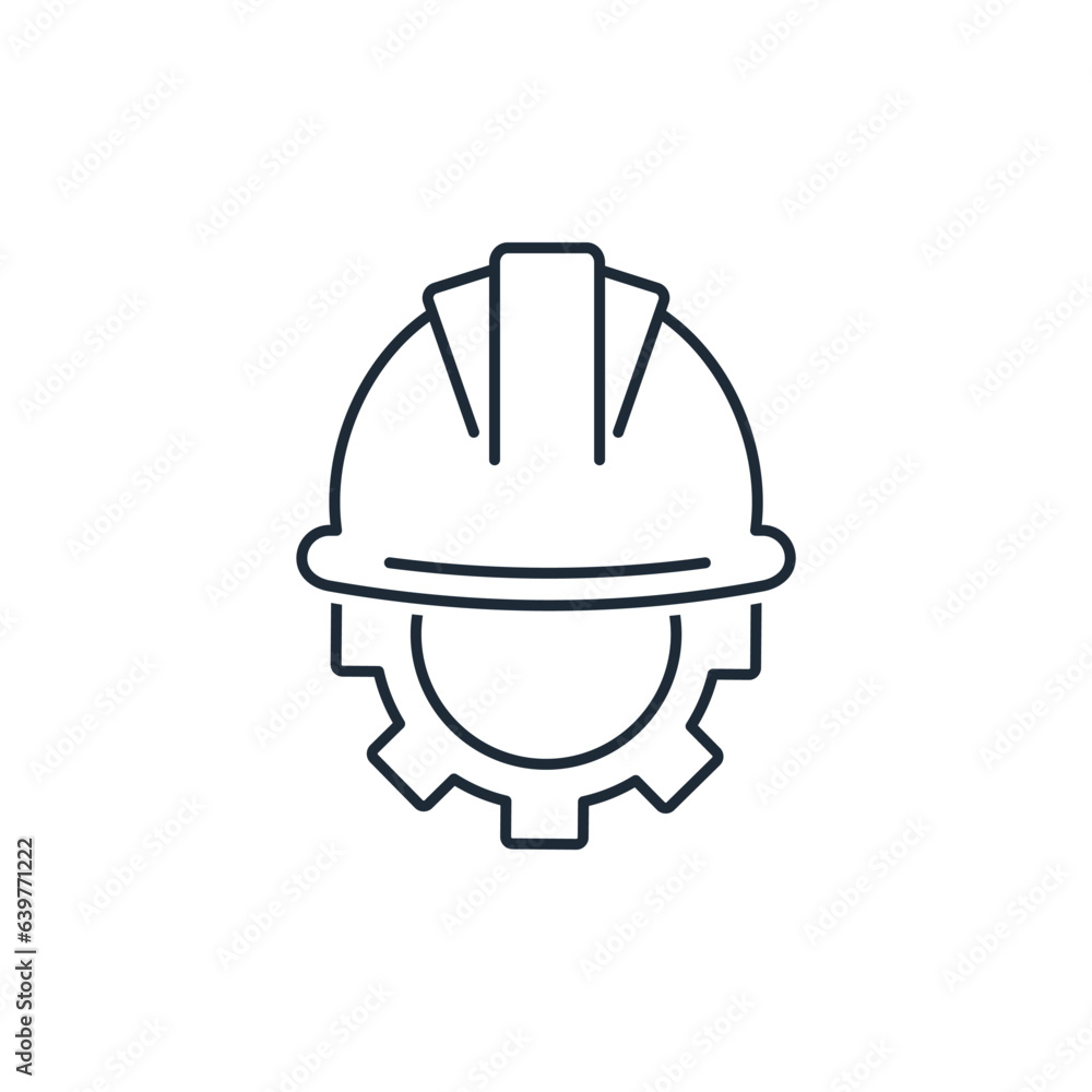 Engineering helmet and gear. Technical support of a specialist. Vector linear icon isolated on white background. Engineering helmet and gear. Technical support of a specialist. Vector linear icon isolated on white background.