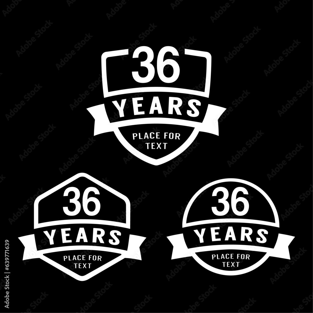36 years anniversary celebration logotype. 36th anniversary logo collection. Set of anniversary design template. Vector illustration.
