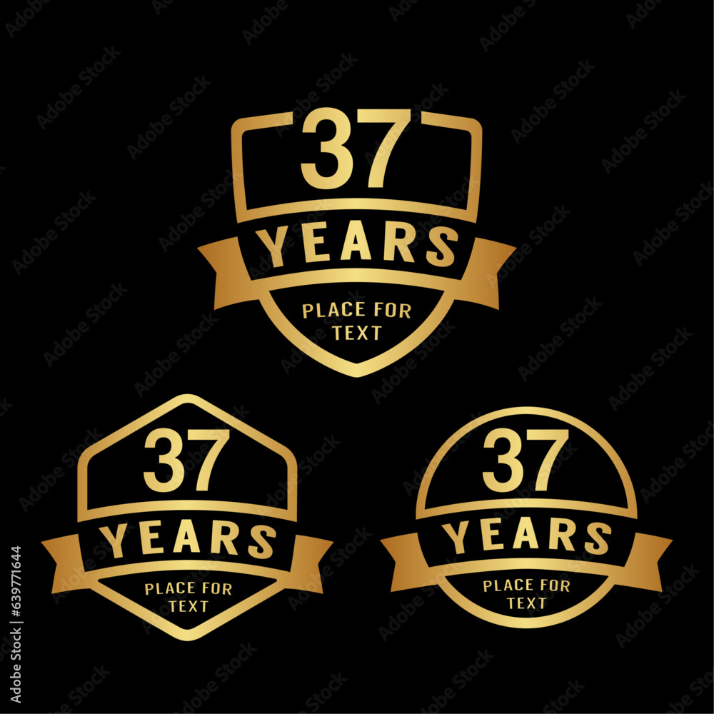 37 years anniversary celebration logotype. 37th anniversary logo collection. Set of anniversary design template. Vector illustration.
