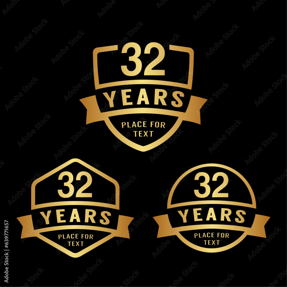 32 years anniversary celebration logotype. 32nd anniversary logo collection. Set of anniversary design template. Vector illustration.
