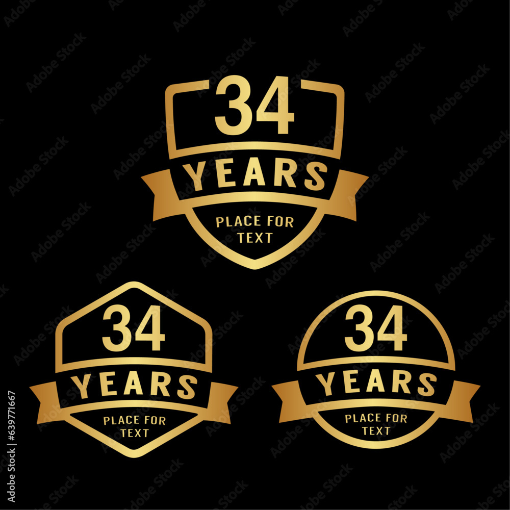 Naklejka premium 34 years anniversary celebration logotype. 34th anniversary logo collection. Set of anniversary design template. Vector illustration. 