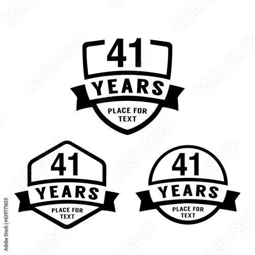41 years anniversary celebration logotype. 41st anniversary logo collection. Set of anniversary design template. Vector illustration.
