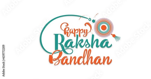 Happy Raksha Bandhan lettering text animation with rakhi illustration ornament. Handwritten modern calligraphy text animation on white screen alpha channel. Great for Celebration, festivals, and event