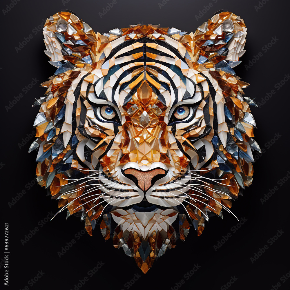 Fototapeta A tiger head made of beautiful gemstones. Wildlife Animals. Decorations. Illustration, Generative AI.