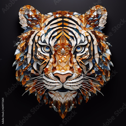 A tiger head made of beautiful gemstones. Wildlife Animals. Decorations. Illustration, Generative AI.
