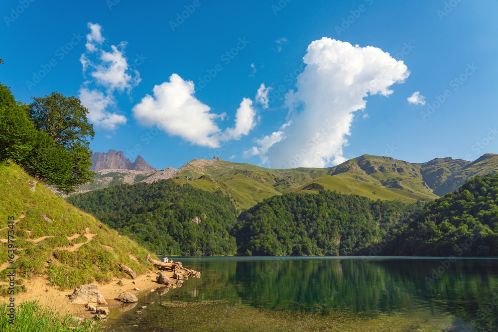 The alpine lake MaralGol is located in the GoyGol National Park in Azerbaijan