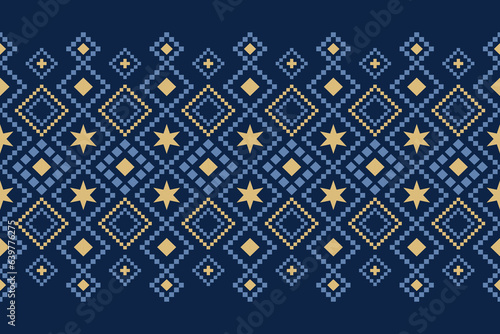 Indigo navy blue geometric traditional ethnic pattern Ikat seamless pattern border abstract design for fabric print cloth dress carpet curtains and sarong Aztec African Indian Indonesian 