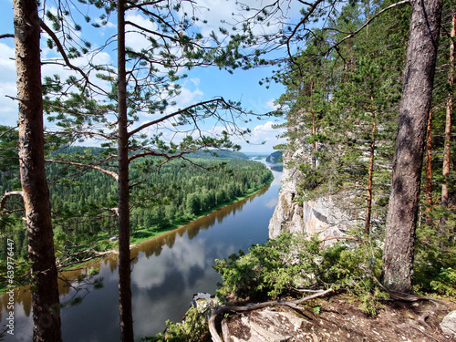 Beautiful summer landscape with river and forest. view from the cliff