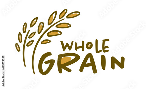 Whole grain logo, wheat spikelet product emblem