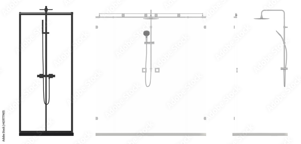 The shower cabin is isolated on a white background, 3D illustration, and a CG render The shower cabin is isolated on a white background, 3D illustration, and a CG render