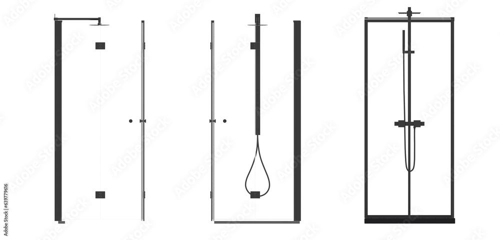 The shower cabin is isolated on a white background, 3D illustration, and a CG render The shower cabin is isolated on a white background, 3D illustration, and a CG render