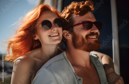 Close up profile happy satisfied smiling young couple, portrait of couple,Loving young couple hugging and smiling together,beautiful simile couple enjoy their life. couple in vacation 
