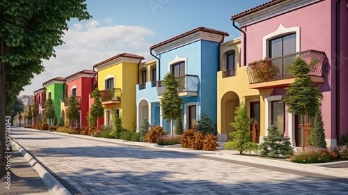 Colorful stucco traditional private townhouses. Residential architecture exterior © Interior Design