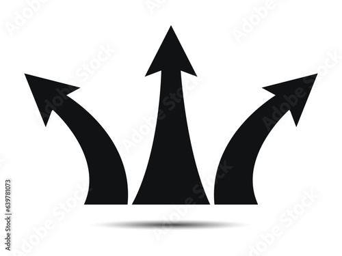 Three Way Direction Arrow Icons, Triple Directional Road Icon Sign, Traffic Sign, Three Way Decision Opportunity Option Arrow Symbol 3 Path Pointing Choice, Y Intersection Sign Vector Illustration