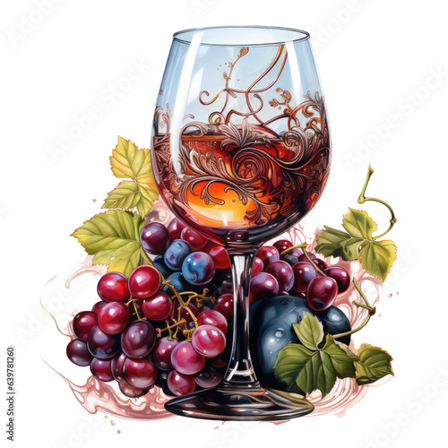 A photorealistic watercolor wine glass T-shirt design, featuring an exquisitely detailed wine glass, Generative Ai