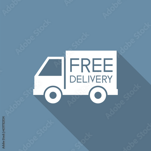 Free shipping delivery truck flat icon for apps and websites. Vector illustration