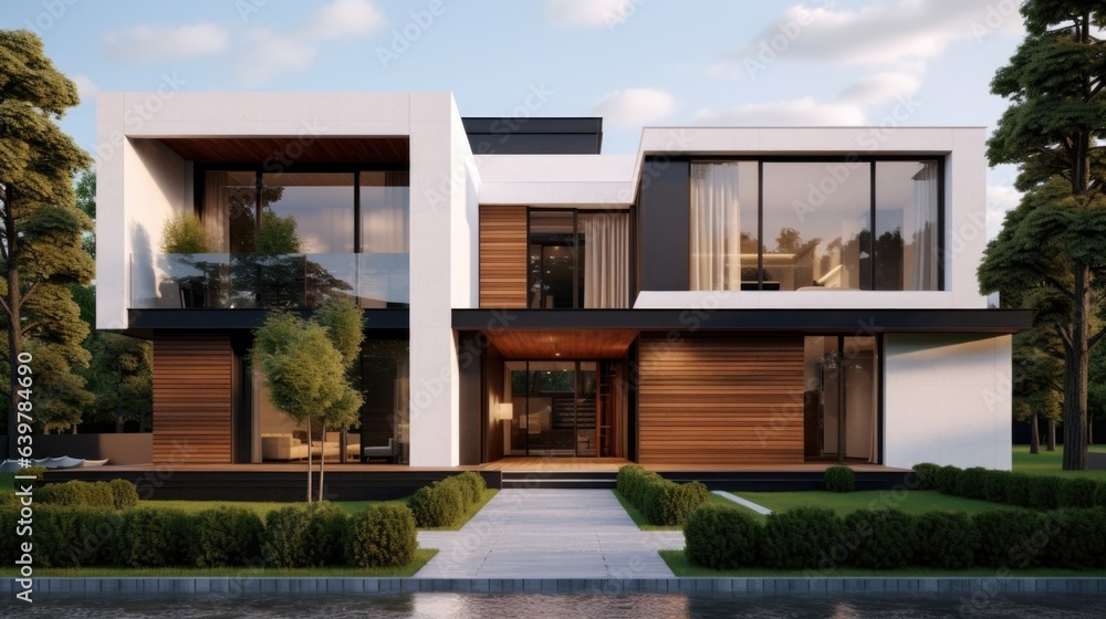 Fototapeta premium Modern minimalist private houses. Residential architecture exterior.