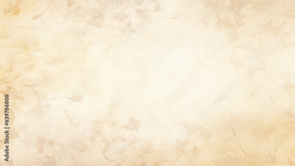 soft pastel color beige background parchment with a thin barely noticeable floral ornament, wallpaper copy space, vintage design - obrazy, fototapety, plakaty 