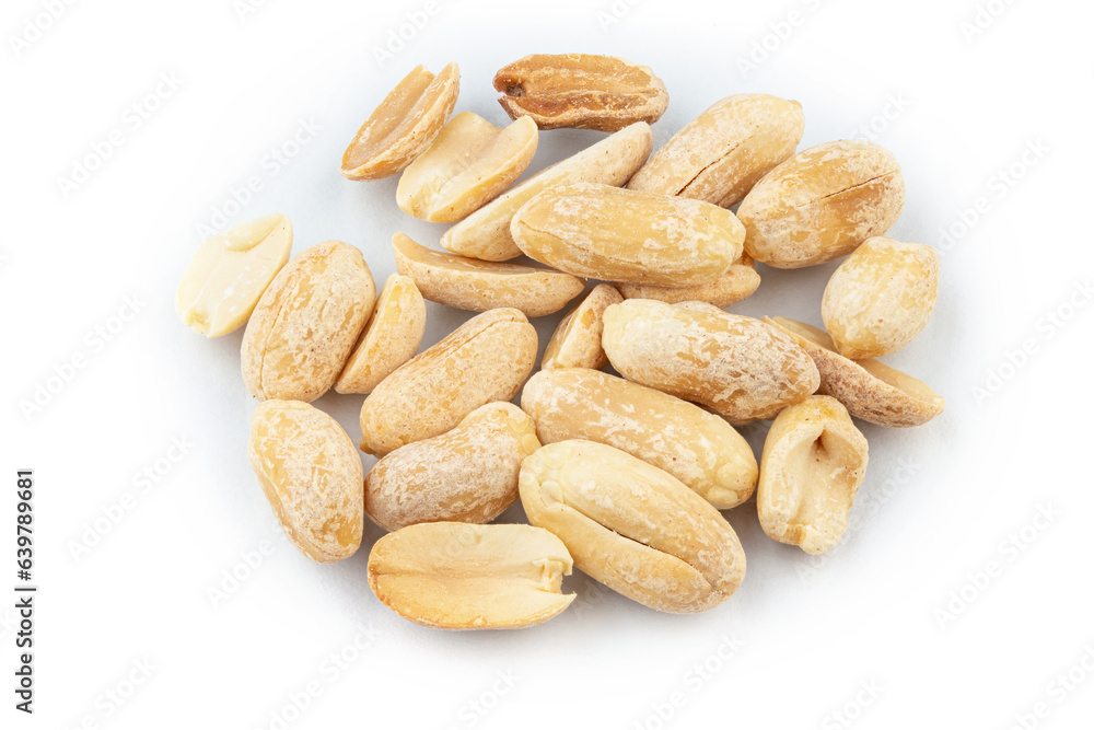 Heap of peeled peanuts isolated on white background . File contains clipping path. Heap of peeled peanuts isolated on white background . File contains clipping path.