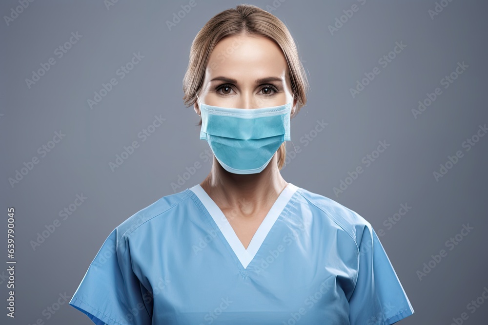 Studio portrait of adult nurse in medical scrubs. Photo generative AI Studio portrait of adult nurse in medical scrubs. Photo generative AI