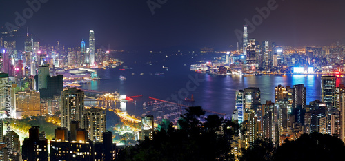 Photography Panorama of Hong Kong at night, China - Asia