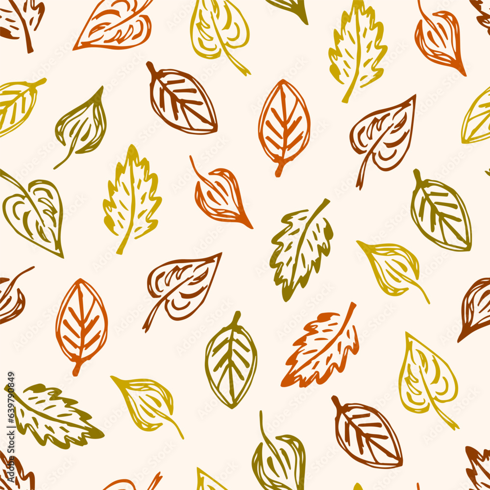 Autumn dry leaves on a light beige background. Simple vector seamless pattern. For prints of fabrics, textiles, packaging. Autumn dry leaves on a light beige background. Simple vector seamless pattern. For prints of fabrics, textiles, packaging.