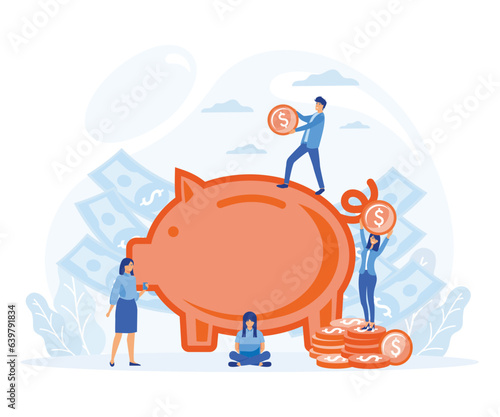 Business, wealth and financial investment concept. people saving money in piggy bank,  flat vector modern illustration  © Alwie99d