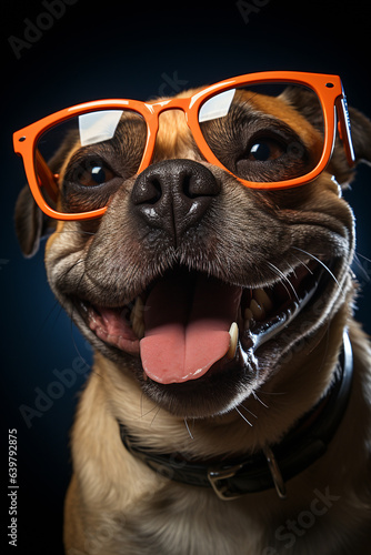 A cheerful positive dog on a neutral background © Alexander