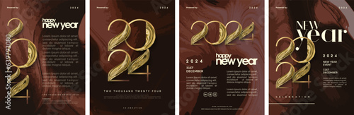 2024 year celebration design. With luxurious gold numerals with elegant unique number shape. Premium vector design for banner, poster or background.