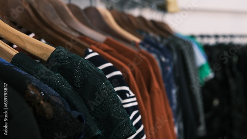 women's clothing store.Women's dresses on hangers in a clothing store close-up