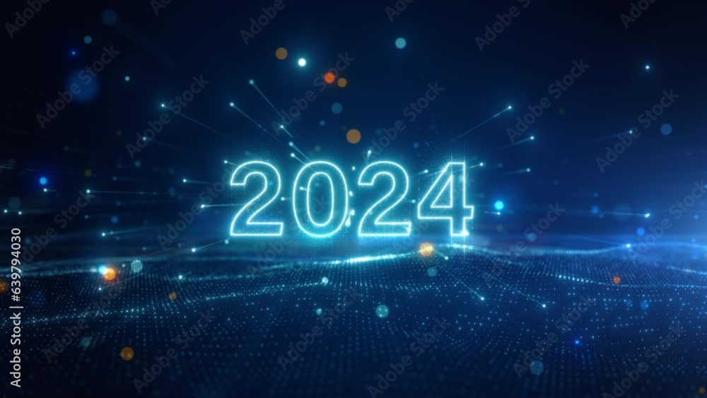 Celebrate New Year's Eve 2024 Blue Background. Abstract Glowing Bokeh Particle Merry Christmas and Happy New Year 2024 Festival Concept Celebrate New Year's Eve 2024 Blue Background. Abstract Glowing Bokeh Particle Merry Christmas and Happy New Year 2024 Festival Concept