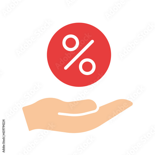 Palm with percentage line icon. Discounts, savings, credit, business, installment plan, coupon, bonus. Vector colored icon on a white background for business