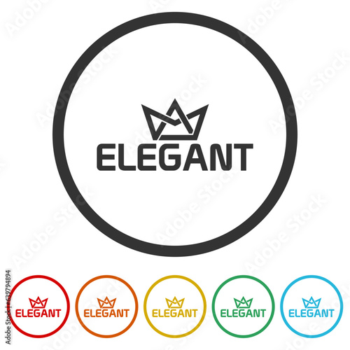  Elegant crown logo. Set icons in color circle buttons