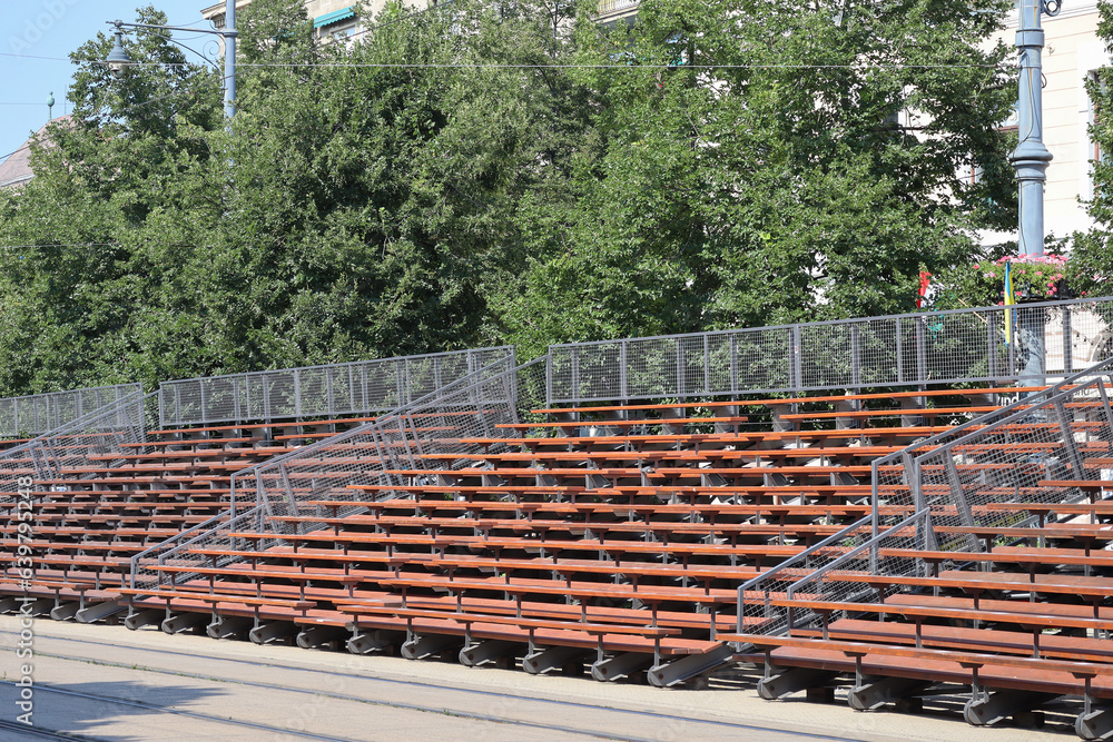 Portable bleachers on the street of the city Portable bleachers on the street of the city