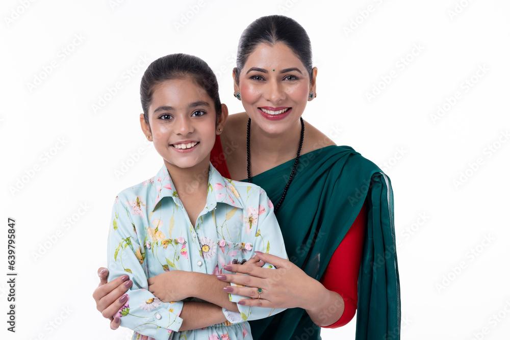 Portrait of hugging mother and daughter happy together, Portrait of hugging mother and daughter happy together,