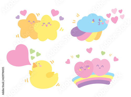 cute kawaii sweet pastel happy cartoon graphic element set in love concept
