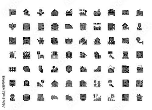 real estate, housing, and architecture vector icon set design solid style. perfect use for logo, presentation, website, and more. simple modern icon set design glyph style