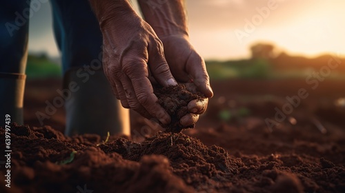 Agriculture. Soil in the hands of farmers. The land closes the hands of the peat mud farmer. garden nature fertile soil ecology