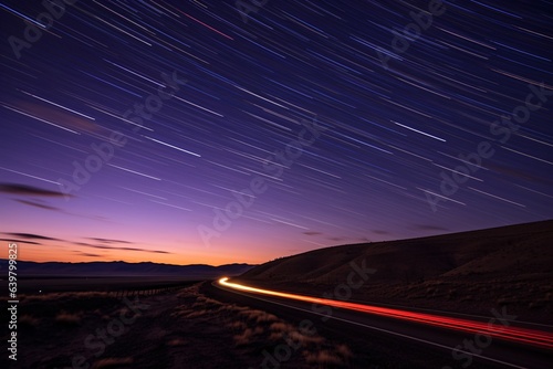 Long time exposure highway under the stars