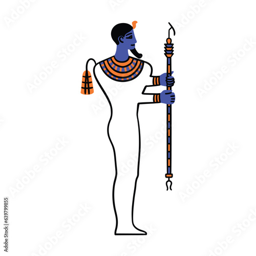 Cartoon Color Character Egyptian God Ptah Egypt Myth Concept Flat Design Style. Vector illustration of Ancient Mythology Personage or Sculpture